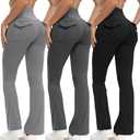 Women's Flare Leggings with Pockets High Waisted Butt Lifting No Front Seam Tummy Control Bootcut Yoga Pants for Women L