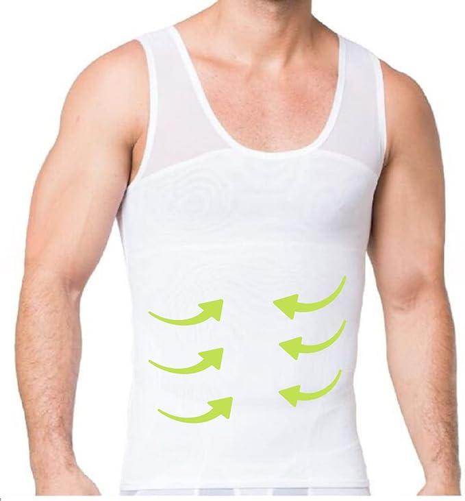 Henicepte Gynecomastia Compression Shirt to Hide Man Boobs Moobs Shapewear (White, M)