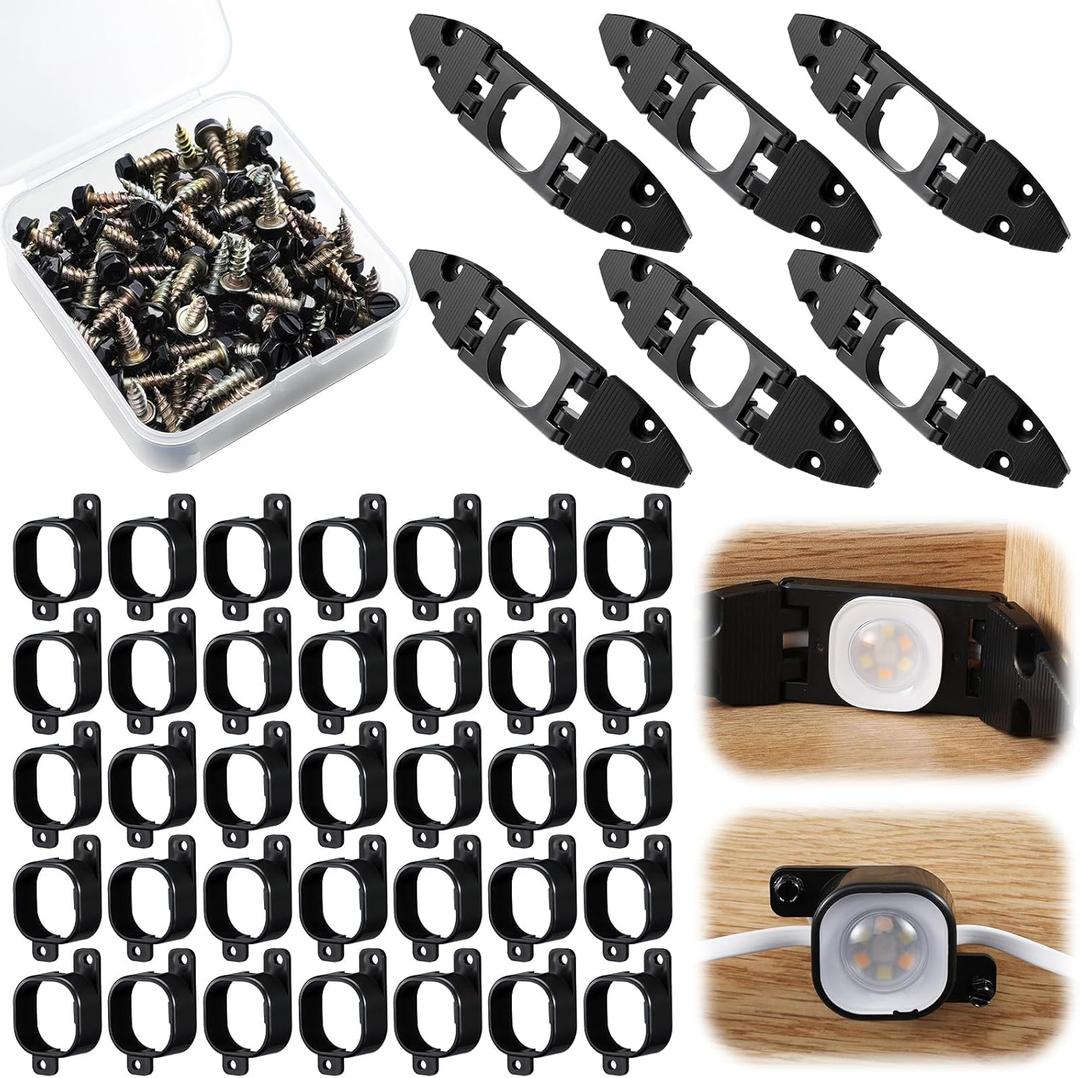 Nuanchu 66 Pcs Light Clips Set Compatible with Govee Pro H706 H806, 60 Mounting Clips & 6 Gable Light Bracket with 150 Screws Compatible with Govee Pro Outdoor Lights 100ft (Black)