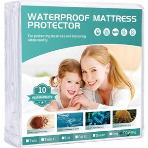 Waterproof Mattress Protectors Split California King 9" Depth, Zippered Mattress Cover Soft Breathable Encasement Great for Dorms Hotel,36"x84"x2