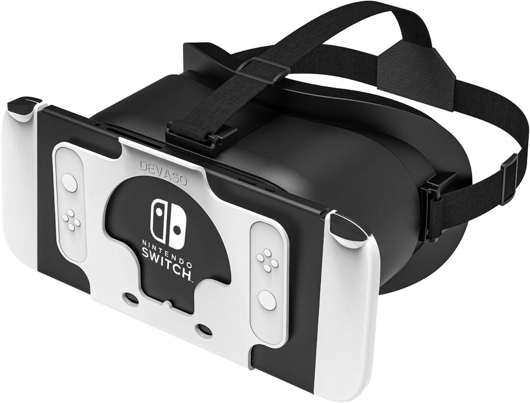 DEVASO Upgraded VR Headset for Nintendo Switch, Switch OLED Model, Virtual Reality Glasses with Adjustable HD Lenses and Comfortable Head Strap, Labo VR Kit 3D Goggles Accessory (Black&White)