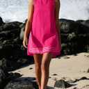 Freyhem Womens Summer Boho A-Line Mini Dress Sleeveless Sundress Color Block Beach Coverups(HotPink-S)