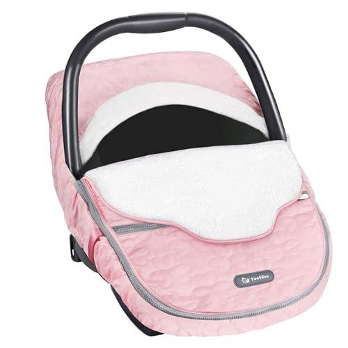 Yoofoss Baby Car Seat Cover Winter Carseat Canopies Cover to Protect Baby from Cold Wind, Super Warm Plush Fleece Baby Carrier Cover for Infant Boys Girls (Pink)