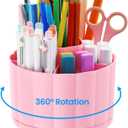 360 Rotating Desk Organizer for Women, 6 Compartment Pen Holder, Cute Pencil Cup & Marker Organizer, Office Desk Accessories, Aesthetic Desk Decor, Workspace Organizers (Pink)