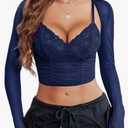 Avidlove Mesh Crop Top with Shrug Long Sleeve Sheer Top Sexy Low Cut Shirt Going Out 2 Pieces Clubwear Size M