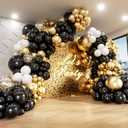 182pcs Black and Gold Balloons Garland Arch Kit, 5 10 12 18 inch Black White Metallic Gold Confetti Latex Balloons for 2024 Graduation Decorations New Year Birthday Party Decorations