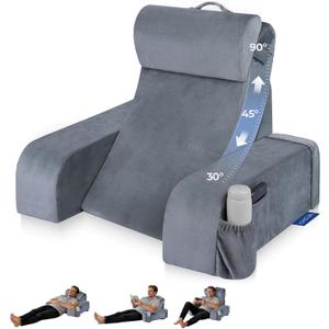 Kayfia Reading Pillow, 30-90° Stepless Adjust Angle & Height, Large, Grey