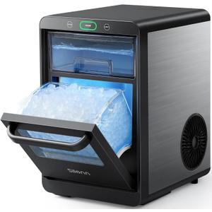 Silonn Nugget Ice Maker Countertop, Pebble Ice Maker Nugget, 44lbs Crushed Ice in 24h, Pull-Out Water Tank and Removable Ice Basket for Home, Kitchen, Stainless Steel
