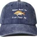 Hepandy Women Want Me Fish Fear Me Embroidered Navy Blue Baseball Caps for Men, Adjustable Embroidery Trucker Hats Snapback Cotton Dad Hat