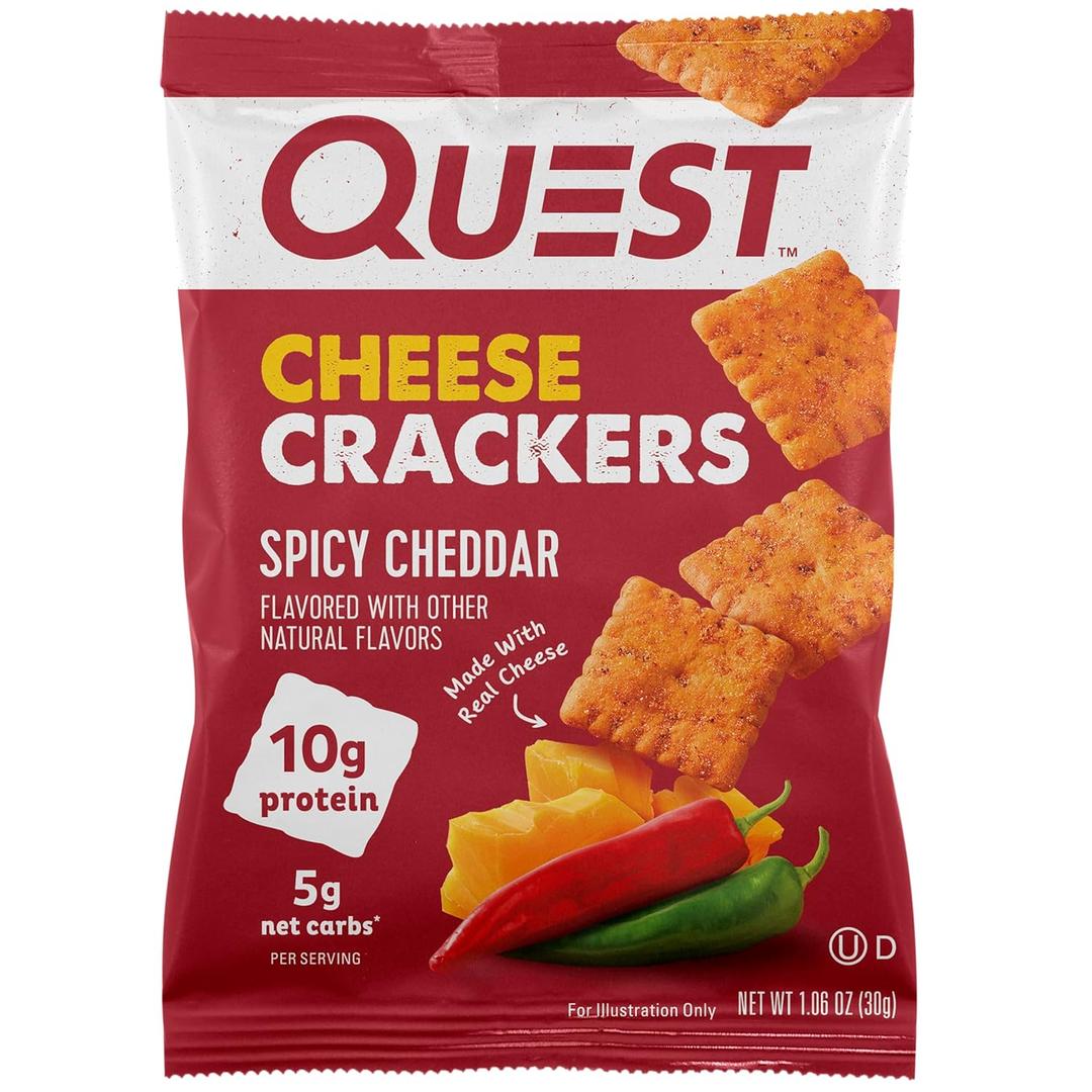 Quest Nutrition Cheese Crackers, Spicy Cheddar Blast, 10g of Protein, Low Carb, Made with Real Cheese, 12 Count (1.06 oz bags), Best By: 01/10/2026