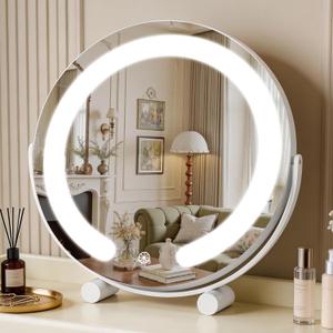 Vanity Mirror with Lights, 12" LED Makeup Mirror, HD Professional Mirror, Smart Touch with 3-Color Lighting, Dimmable, 360 Rotation, Lighted Up for Makeup Desk, Bedroom (White)