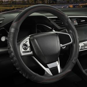 3D Steering Wheel Cover Great Grip with 3D Honeycomb Hole, Anti-Slip Sporty Design, Universal 15 inch(All Black) (Round-Middle[14.5''-15''])