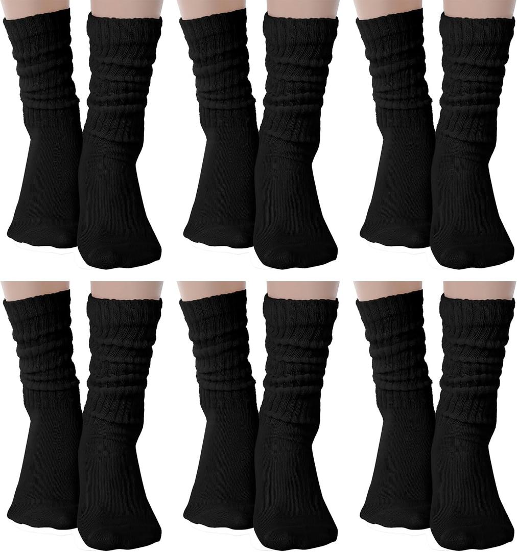 Bencailor 6 Pairs Women Slouch Fuzzy Socks Warm Cotton Scrunch Boot Winter Fluffy Slipper Socks (Black)