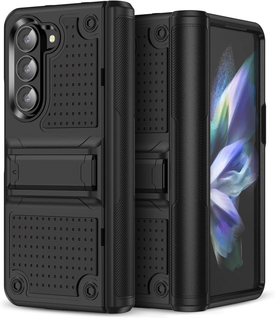 Jeylly for Samsung Galaxy Z Fold 5 Case with Kickstand, Military Grade Hinge Protection Hard PC Soft TPU Bumper Shockproof Protective Cover for Samsung Galaxy Z Fold 5, Black