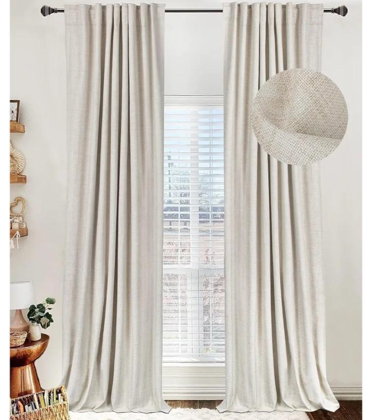 100% Blackout Shield Linen Blackout Curtains for Bedroom 84 Inches Long, Back Tab/Rod Pocket Living Room Drapes, Thermal Insulated Blackout Curtains 2 Panels Set, 50" W x 84" L, Cream