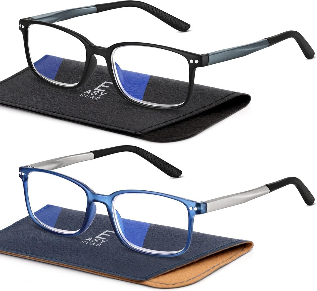 EASY READ 2 Pairs Sporty Style Reading Glasses for MenRectangular TR90 Blue Light Blocking Readers with Spring Hinge