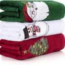 Christmas Hand Towels Large Size 25x18 Cotton, High Absorbency, Christmas Holiday Decorative Dish Washing Towels Face Washing Towels 3-Pack Gift Set (Red + Green + White-l)