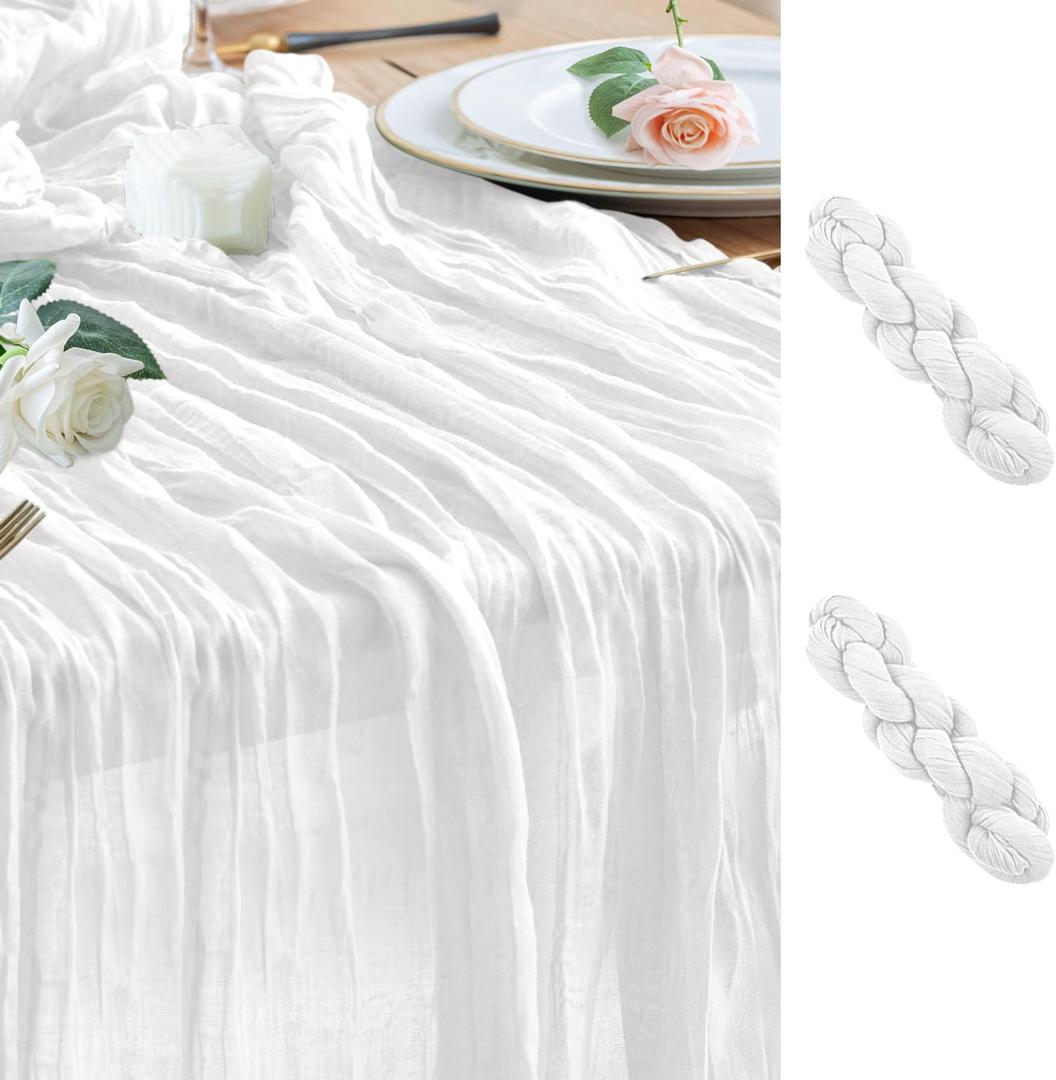 Wokceer Cheesecloth White Table Runner Valentine's Day 2Pack 10FT Ivory Boho Gauze Cheese Cloth Table Runner for Party Easter Rustic Sheer Runners for Baby Bridal Shower Wedding