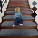 Bullnose 9"X36" Self-Adhesive Stair Treads Carpet Non-Slip and Perfect for Indoor Wooden Steps, Washable and Removable Stair Rugs for Elders and Dogs, Set of 15, Dark Grey