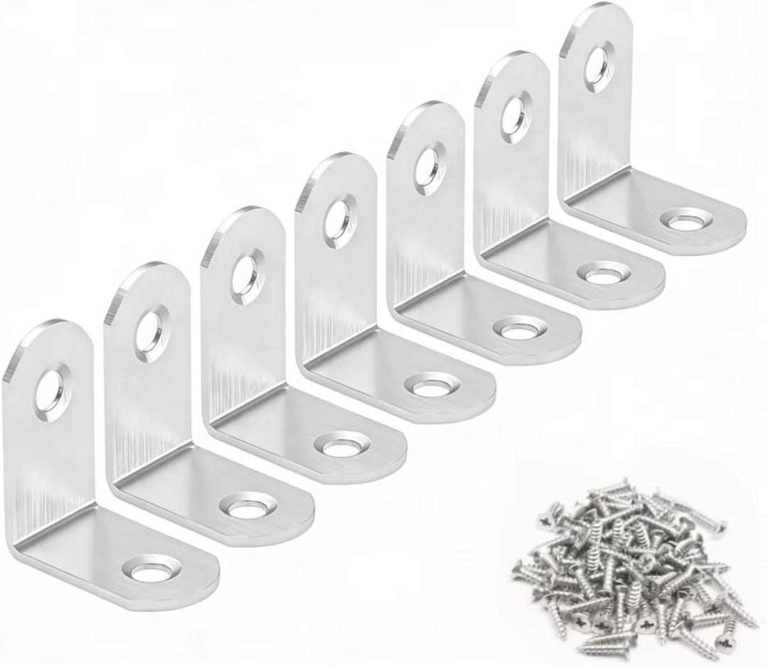Stainless Steel Corner Brace, 20-Pack 90 Degree Right L-Shaped Metal Corner Connector Joint Plate, Heavy Duty for Furniture, Shelf, Cabinet, DIY Woodworking Projects with 60PCS Screws 1.2x1.2x0.6in