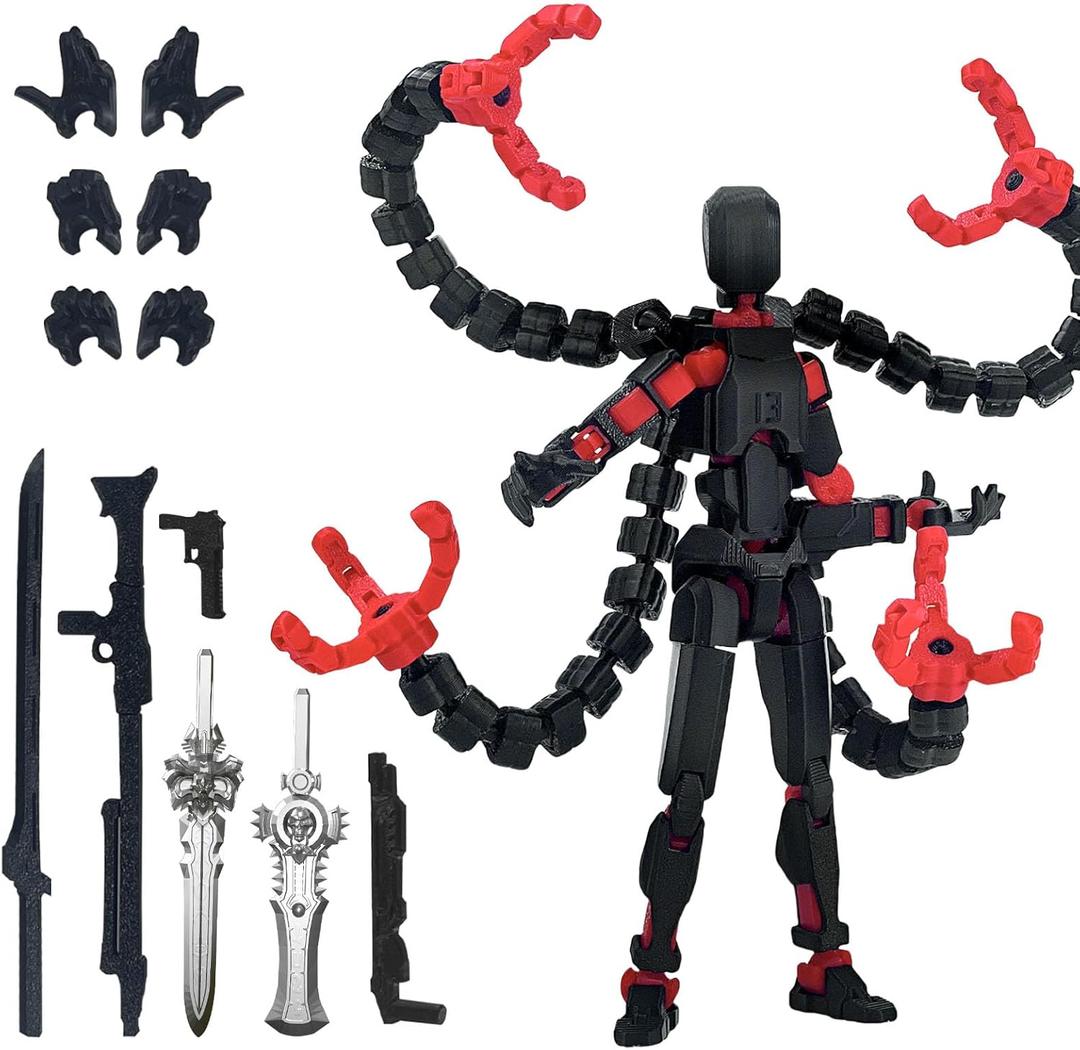 Already Assembled T13 Action Figure Accessories,T13 Multi-Jointed Movable,for Collectors Desktop Decorations t-13 Movability 3D Printed Toys (Black Red, 7.2inch)