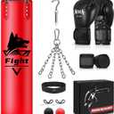 4FT Hanging Punching Bag for Adults, Super PU Leather Boxing Training Equipment Heavy Bag with 12OZ MMA Gloves, Unfilled Kicking Bag Boxing Set for Training Karate Kickboxing Muay Thai (Red)