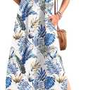 WNEEDU Summer Dresses for Women 2026 Maxi Dresses Casual Collared V-Neck Sleeveless Sundresses Split Beach Long Dress Travel Vacation Outfits,Floral Leaves S