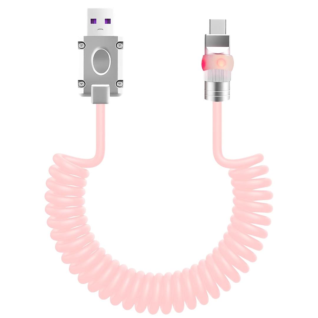 chubbycable Neon Chubby Neon Glow Coiled USB C Cable for Car 100W Fast Charging Spring Cable with Gradient Illumination Compatible with iPhone 17-15 Series, Pink, USB-A to Type-C, 1.64FT-4.43FT
