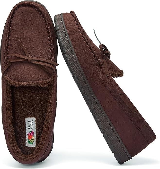 Fruit of the Loom Men's Fruit of the Loom Men's Moccasin, Indoor/Outdoor Slipper, Memory Foam (Brown), L 11-12