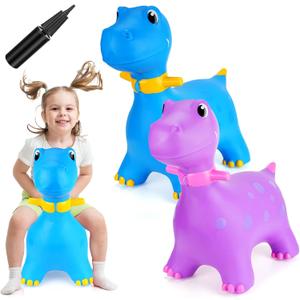Leyndo 2 Pcs Dinosaur Bouncy Inflatable Ride on Bouncing Animal Jumping Toys with Pump Dinosaur Ride on Hopping Toys for 2 + Years Old Girls Boys