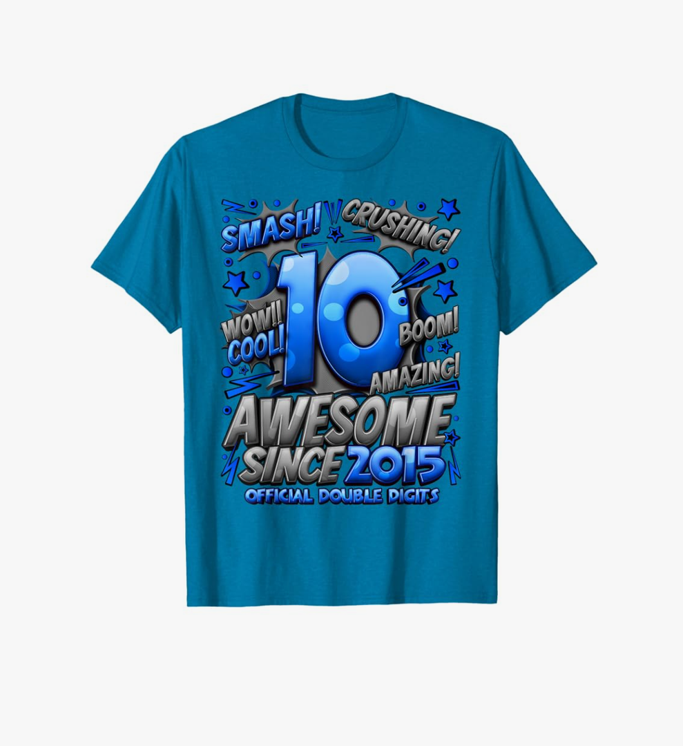 Official Double Digits 10 Year Old Gifts 10th Birthday Boy T-Shirt L