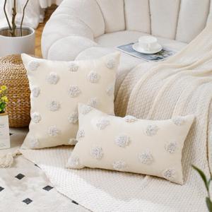 Holibeat Fluffy Dot Christmas Pillow Covers Xmas Decorative Throw Pillowcases (Beige, 20" x 12" (Pack of 2))