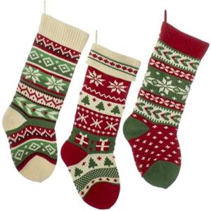 Kurt Adler Heavy Knit Snowflake and Chrismas Tree Stocking - 3 Assorted