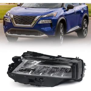Huray LED Headlight Assembly Fit for Nissan Rogue SL/SV 2021 2022 2023 LH Projector Headlamp Replacement OE Style Left Driver Side (Chrome Housing) (Clear)