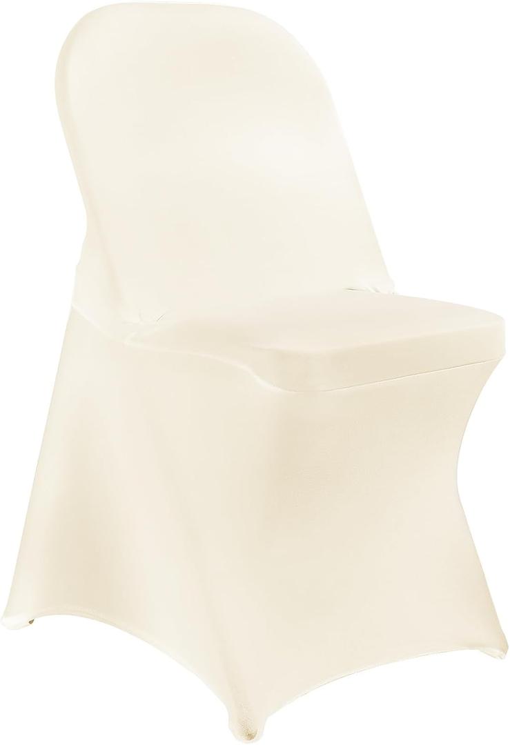 Stretch Spandex Chair Covers - Ivory 50 PCS, Folding Kitchen Chairs Cover, Universal Washable Slipcovers Protector, Removable Chair Seat Covers, for Wedding Party Dining Room Banquet Event