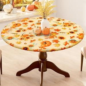 Smiry Round Picnic Tablecloth, Waterproof Elastic Fitted Table Covers for 18" - 24" Tables, Wipeable Flannel Backed Vinyl Tablecloths for Camping, Indoor, Outdoor, Beige