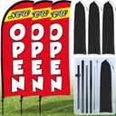 Buryeah 3 Sets Now Open Feather Flag Pole Kit 7 ft for Business Advertising Open Flag Banner Sign with Pole Kit Ground Stake and Portable Bag for Outside Ground, Red