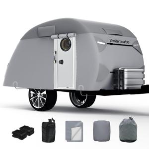 Umbrauto Teardrop Travel Trailer Cover - 8'-10' Fits R-Pod & Clamshell Trailers, 7 Layers Top Heavy Duty Waterproof Camper Cover with Windproof Strap