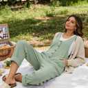 Yeokou Womens Overalls Linen Cotton Jumpsuits Loose Casual Jumpers with Pockets (Blue, L)