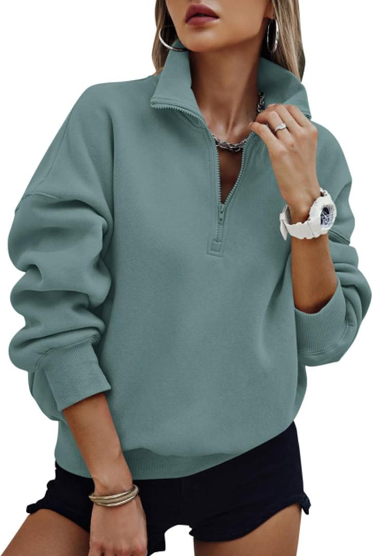 PRETTYGARDEN Womens Half Zip Oversized Sweatshirts Fleece Hoodies 2026 Trendy Long Sleeve Pullover Tops Y2k Spring Outfits (XL, Blue Green)