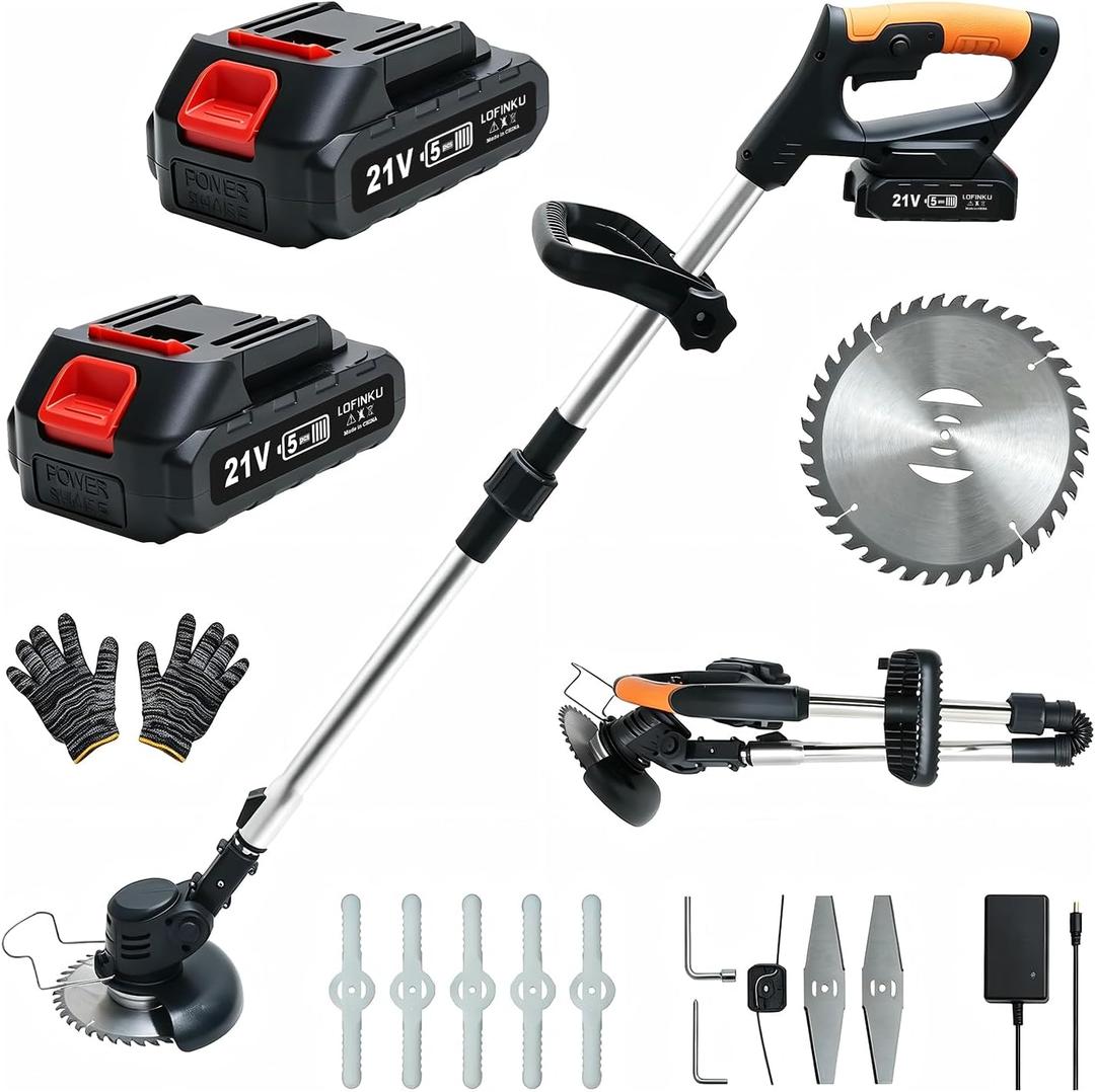 Electric Weed Wacker, Foldable Cordless Weed Eater 21V, Black
Four Interchangeable Blades, Dual 21V Battery System, Flexible Adjustable Design, Comfortable & Easy to Control