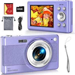 2025 New Digital Camera, 56MP FHD 1080P for Kids with 16x Digital Zoom Anti Shake, Face DetectPurple