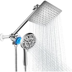 Rain Shower Head, Upgrade Shower Heads with Handheld, Features fixed 12" showerhead and 10 spray handheld shower head. The removable shower head includes a magnetic base and powerful spray (Silver)