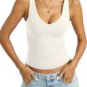 EasyGala Womens Padded Double Lined Tank Tops Basic Deep V Neck Sleeveless Tops Sexy Fitted Shirts Summer Outfits (White, M)