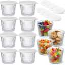 8pc Set of Small Glass Bowls with Lids 6.8oz Ribbed Clear Glass Containers Stackable Dessert Custard Pudding Cups Condiment Bowls for Sauces Dips, Nuts Oats, Candy Dessert, Cereal
