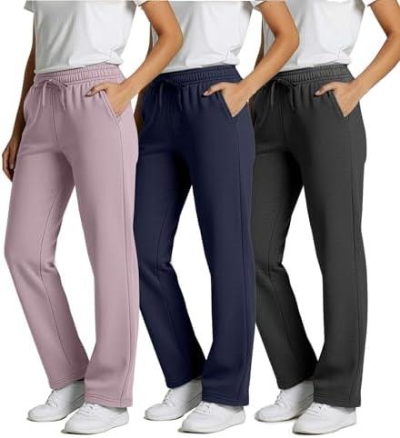 Real Essentials 3 Pack: Women's Relaxed Fit Fleece Open Bottom Sweatpants - Casual Athleisure, Small