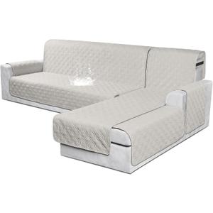 VANSOFY Sectional Couch Covers 100% Waterproof L Shaped Sofa Slipcover 3pcs Reversible Chaise Lounge Cover for Sectional Sofa Furniture Protector Cover for Pets Dog Cat(Large, Beige)