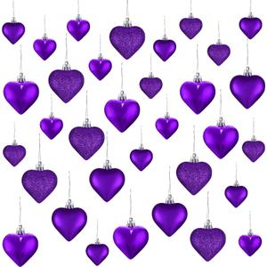 Skylety 30 Pieces Valentine's Day Heart Ornaments, Heart Shaped Decorations Tree Hanging Baubles for Valentine Wedding Anniversary, 3 Styles 2 Size (Purple)