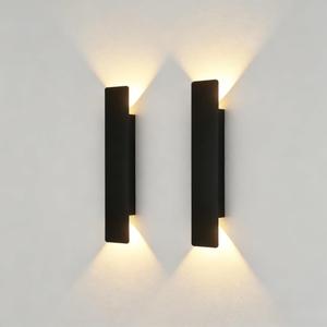 Lightess 2PC LED Wall Sconces,Outdoor Waterproof Wall Lamps Strip Aluminum Wall Lights 24W LED Black Wall Lamp Bedroom Exterior Outdoor Lighting Fixtures (2PC-15.7in-Black)