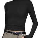 PUMIEY Women's Long Sleeve T Shirts Mock Turtleneck Slim Fit Tops Sexy Basic Tee Smoke Cloud Pro Collection (Medium, Jet Black)
